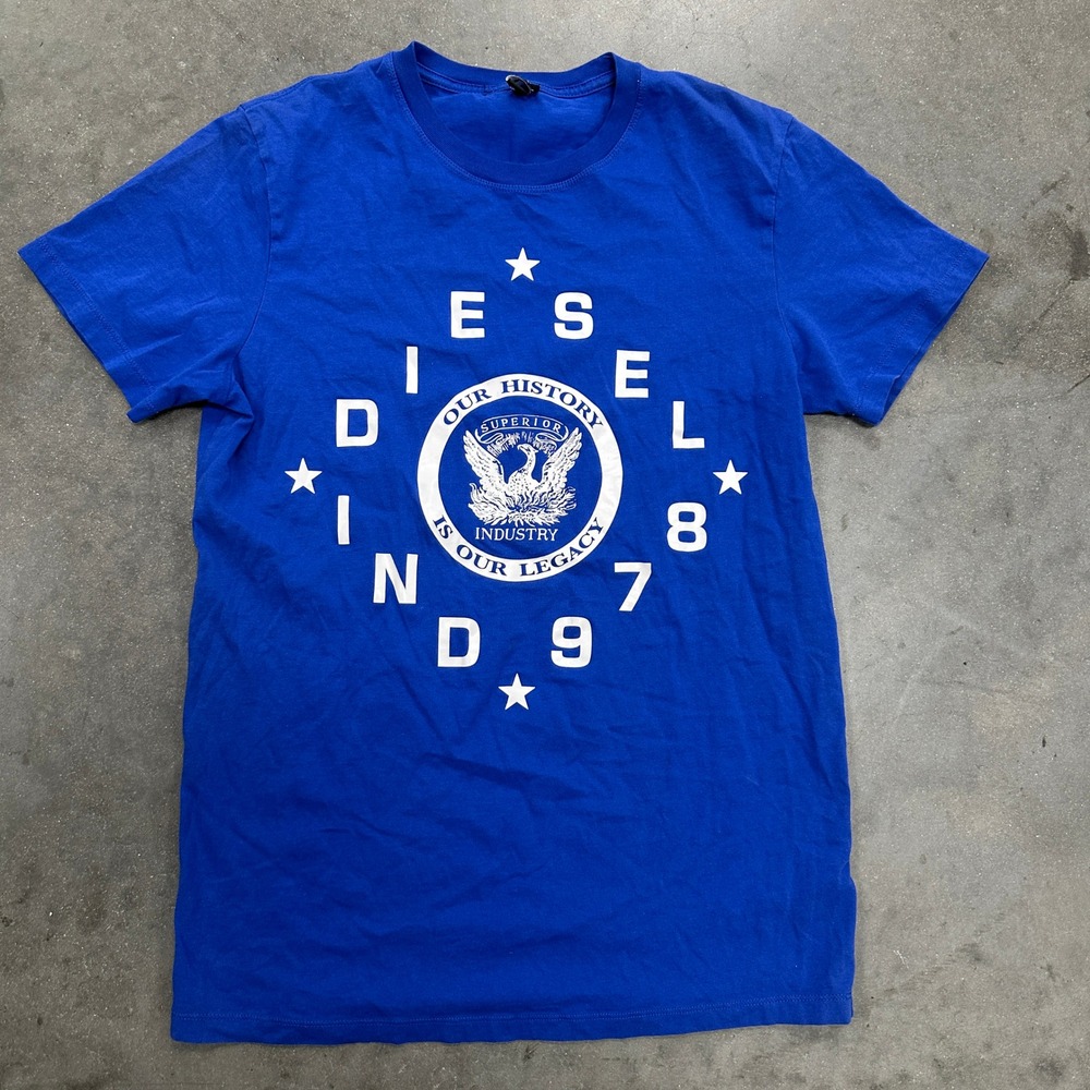 Diesel Men Blue Graphic T-Shirt Our History Is Our Legacy Eagle Crest Small